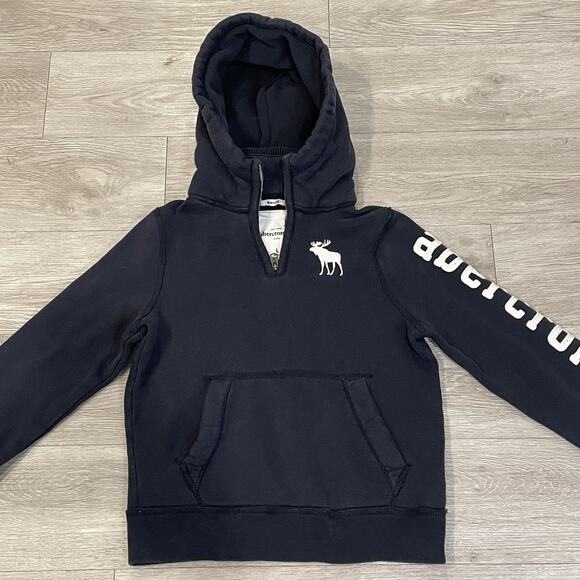 Abercrombie Fitch Hoodie Kids L Spell Out Sleeve Y2K Moose Logo Heavyweight Boys - Picture 1 of 9